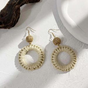 A9704122e - Boucles D'oreilles Géométriques Vintage En Bois Pour Femmes,Faites À La Main,Couleur Marron,En Forme De Feuille,Cercle Rond,Bijoux 2022 - Neuf