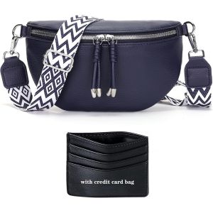 KALANKA-Sac Banane Femme Bleu Sac bandoulière Femme Petit Sac a Main Femme bandoulieres Pochette Telephone Portable avec Fente pour Carte de crédit et bandoulière de 3.8cm de Large - Neuf
