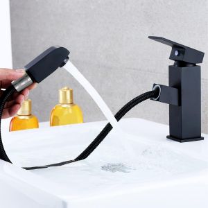 Mitigeur lavabo noir douchette acier inoxidable levier unique eau chaude et froide avec tuyaux inclus robinet noir salle de bain robinet salle bain noir robinet salle de bain noir robinet lavabo noir - Neuf