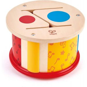 Tambour Double-Face - Instrument de Musique en Bois avec Baguette pour Enfant - Jouet B&eacute;b&eacute; 1 an et Plus - D&eacute;couverte Rythme et Sons - Jeu d'&Eacute;veil pour Les Petits - Neuf