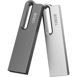 128Go Clé USB 3.0 Lot de 2 Clef USB Métal Imperméable Flash Drive Clés USB 128 Go pour PC,Ordinateur Portable,Stockage de Données,(2X128Go Argenté Noir) - Neuf