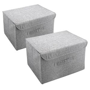 Paquet De 2 Boîtes De Rangement Pliables Avec Couvercles,Paniers De Rangement,Conteneurs,Organisateurs Avec Poignées Pour Lit - Neuf