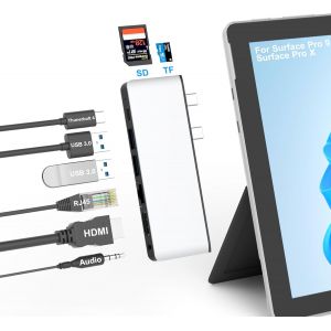 Accessoires Surface Pro 9,Station D'Accueil Surface Pro 9 Avec Hdmi 4K,Usb-C Thunderbolt 4 (Display+Data+100W Pd),100M Rj45,2 Usb 3.0,3.5Mm Audio,Lecteur De Carte Sd/Tf Pour Surface Pro 9/Pro X - Neuf