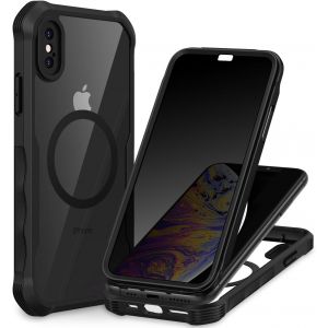 Magn&eacute;tique Anti Espion Coque Iphone X/Xs [Compatible Avec Magsafe] Protection &Eacute;cran Verre Tremp&eacute; 9h Int&eacute;gr&eacute;, 360 Degr&eacute;s Antichoc T&eacute;l&eacute;phone Housse Double Face Case Int&eacute;grale Etui - Noir - Neuf