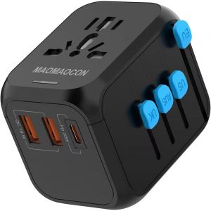 JGD-Worldwide Universal Travel Adapter with PD20W, 2 USB, 1 USB C and 1 AC Plug, International Plug Adapter, for Germany, USA, England - Neuf