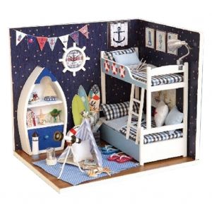 HJLIAN Maison de poupee miniature a monter soi-meme, kit de jouets avec eclairage LED et ciel etoile - Neuf