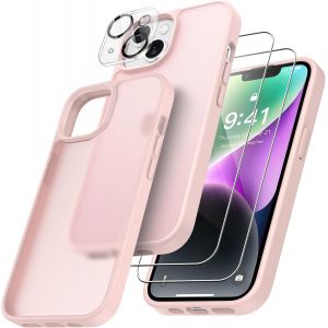 Kal-4 En 1 Coque Pour Iphone 14 Avec 2 Verre Trempé Et 1 Caméra Protecteur, [Coussin D'air Intégré] Antichoc Antirayures Bumper Protection Housse Pour Iphone 14 6.1"", Rose Clair - Neuf