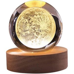Boule De Cristal D'soleil 3d Veilleuse Led Projection En Verre Luminescente Clear Avec Base En Bois De Hêtre,Touch Sensor Light,Cadeaux Pour Enfants Pour Noël,Anniversaire,Thanksgiving - Neuf