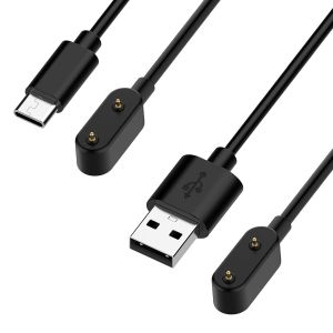 Câble USB-A de 1 m + câble USB-C de 1 m compatible avec Huawei Watch Fit 3/Fit 2/Fit/Fit Mini/Fit New/Huawei Band 9/8/7/6/6 Pro/Honor Band 9/7/6,chargeur résistant à l'usure,noir - Neuf