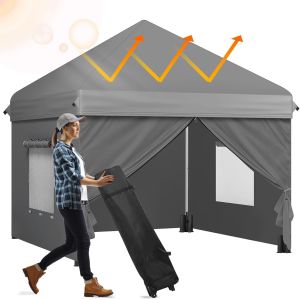 Checarzhn--No1-Tonnelle Avec Côtés 3 M X 3 M, Imperméable 420d, Hauteur Réglable, Protection Uv 50+, Abri D'événement Pour Jardin, Extérieur, Terrasse, Fête, Stand Commercial, Camping - Neuf