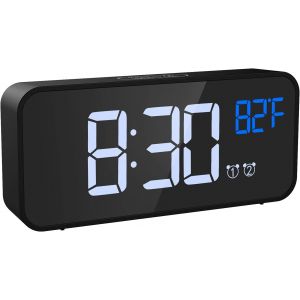 Ankilo Réveil numérique, horloge numérique, horloge de table avec double alarme, contrôle sonore, fonction snooze, température, volume et luminosité réglables, pour chambre à coucher, enfants, noir - Neuf
