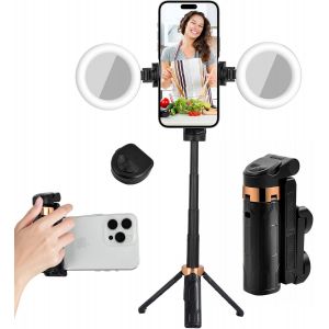 Kalcx-Mini Perche A Selfie,Bluetooth Extensible Trepied Smartphone Avec T&eacute;l&eacute;commande Amovible,Rotatif &Agrave; 360&deg; Perche Selfie Avec 2 Lumi&egrave;res D'appoint Pour Iphone Samsung Et Android Smartphones - Neuf