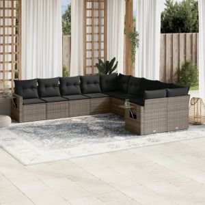 Prolenta Premium - Salon De Jardin Avec Coussins 10 Pcs Gris R&eacute;sine Tress&eacute;e - Neuf