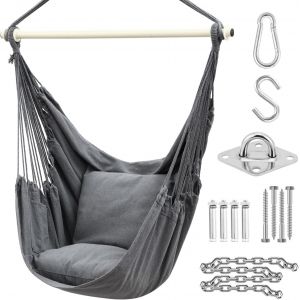 Fauteuil Suspendu Exterieur Avec 2 Coussins, Chaise Suspendue Balan&ccedil;oire De Relaxation, Fauteuil Suspendu Interieur Adapt&eacute; &Agrave; Tout D&eacute;cor, Chaise Suspendue Facile &Agrave; Assembler, Gris - Neuf