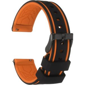 Kal-Bracelets Montre Silicone 20mm Largeur Bracelets Montre Caoutchouc Souple À Libération Rapide Avec Boucle Noire Mate Pour Hommes Femmes, Noir Orange - Neuf
