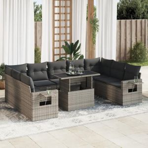 Salon De Jardin Avec Coussins 10 Pcs Gris Résine Tressée - Neuf