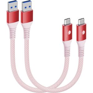 Thef-Lot De 2 Câbles Usb C Courts 20cm/0,2m 10gbps Usb 3.1 Gen2 Type C Android Auto Qc3.0 3,1 A Usb A Vers C Chargeur Rapide Pour Samsung Note20 Galaxy S23/S22 Z Flip 5 Tab S9 Pixel 8 Rouge - Neuf