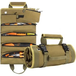 ¿Kaki¿Roulé Sac À Outils, Multifonctionnel Matériel, Pour L'électricien, Le Travail Du Bois, Vide De Voiture Rouleau De L'outil, Outil Portatif À Rouler Avec 5 Pochettes - Neuf