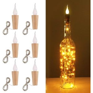 Lot De 6 Guirlandes Lumineuses En Liège - 2 M - 20 Led - Pour Bouteilles,Bouchons En Liège - Blanc - Avec Forme De Flamme - Pour Bouteilles Diy,Fête,Mariage,Halloween,Noël - Neuf