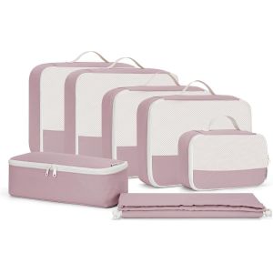 7 Pièces Organisateur Val , Pochette Rangement Val Organisateur Compartiment, Organisateurs De Voyage, Packing Cubes, Cube De Rangement, Organ Urs De Bagage (Rose Poudré) - Neuf