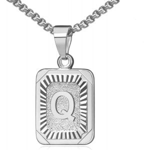 Kal-Collier Lettre Pendentif Nom Initiale Alphabet Lettre A-Z,Collier Carr&eacute; En Acier Inoxydable Avec Cha&icirc;ne D'oreille De Bl&eacute; 56 Cm Pour Femme Et Homme,Couleurs Disponibles En Argent Et Dor&eacute; - Neuf