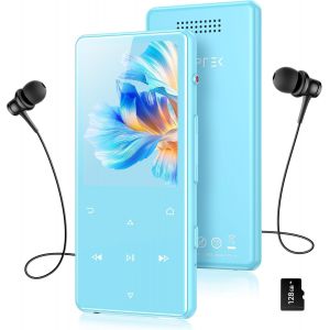 acdsgd-128Go MP3 Bluetooth 5.4 avec Haut-Parleur, 2.4"" Grand &Eacute;cran Lecteur MP3 Sport en M&eacute;tal Son HiFi sans Perte Lecteur de Musique Enfant Portable Baladeur MP4 avec Bouton Enregistreur Radio FM-Bleu - Neuf