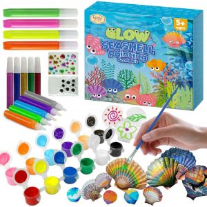 KALANKA-Kit de coquillages à peindre et décorer, kit de bricolage et de peintures, cadeau pour les enfants à partir de 5 ans. Kit de peintures fluorescentes et paillettes avec coquillages très comple - Neuf