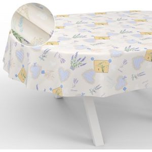 ChenQuanSarl-Nappe En Toile Cirée Lavable, Pour Table De Jardin, Extérieur Et Intérieur, Ovale, Bord Coupé, Lavande - 180 X 140 Cm - Neuf