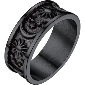 Trahoo-Bague Lune Et Soleil Etoile Acier Inoxydable/Or/Noir Taille 54-72 Bijoux Bagues Gothique Pour Femme Fille Homme Garçon (Boîte Cadeau) - Neuf