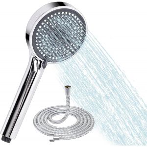 KAL-Pommeau De Douche Avec Flexible 2M, Douchette Économique Haute Pression, 5 Jets, Buses Anti-Calcaire En Silicone, Set Douche Universel Pour Salle De Bain - Neuf