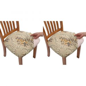 Lot de 2 housses extensibles pour chaises de salle &agrave; manger, avec coussins d'assise amovibles et protections int&eacute;gr&eacute;es. - Neuf