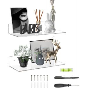CMWX-Lot de 2 &eacute;tag&egrave;res acryliques transparentes de 38 cm pour chambre &agrave; coucher, collection, funko pop, haut-parleurs, plantes, - Neuf