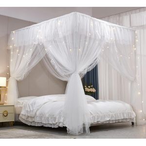 Ulteronixshop-Baldaquin Princesse Avec Volants Ciel De Lit Rectangulaire &Agrave; 4 Ouvertures Moustiquaire Double Couche Pour Chambre De Fille D&eacute;coration Romantique Doux Et Respirant(Blanc,2w X 2,2l X 2,1h - Neuf