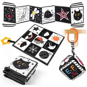 Jouet Livre Tissu Montessori Bébé Eveil 0-12 Mois Carte Noir et Blanc Bébé Cadeau Naissance Fille Garcon Jouet Sensoriel Hoc[1484] - Neuf
