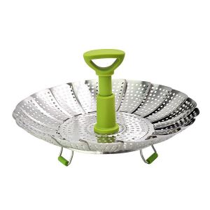 Panier Vapeur Inox, 9'' Cuit Vapeur Inoxydable pour Autocuiseur avec Manche Télescopique, Panier pour Cuire à la Vapeur, Fleur Marguerite Cuisson Vapeur, Pliable Vegetable Steamer Accessoire - Neuf