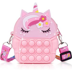 ERYI-Pop Sac À Bandoulière Fille, 2 En 1 Licorne Sac Pop Fidget Toy, Push Bubble Jouets Petit Sac À Main En Silicone, Longueur De Bandoulière Réglable, Cadeaux Pour Filles Enfant(Rose) - Neuf