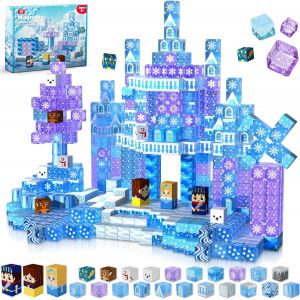 KALWL-Construction Magnetique Enfant,100 Pièces Magnetic Blocks,Construisez Château Bleu Transparent De Glace Et De Neige,Cube Magnétique Pour Garçons Et Filles De 3 4 5 6 7 8 9 Ans Cadeaux - Neuf