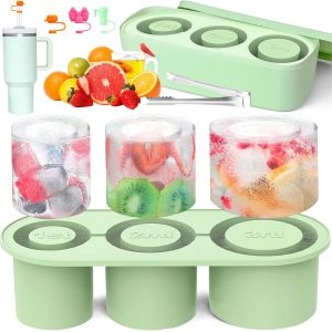 Tianyi-Moule À Glaçons En Silicore Compatible Stanley Cup - Bac À Glaçons 3 Compartiments Avec Couvercle Étanche, Glaçons Pour Tumbler 40oz, Boissons, Whisky, Vin Et Purées De Fruits - Neuf