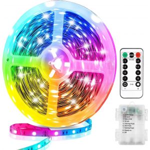 Cheng-Ruban Led 2m,Bande Led Rgb Avec 8 Modes,Led Ruban Lumineuse Flexible Avec Minuteur T&eacute;l&eacute;commande,Aliment&eacute; Par Batterie,Pour Decoration Chambre,Gaming Room,Cuisine,Bureau - Neuf