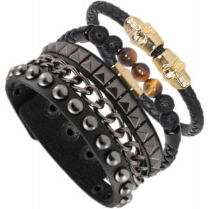 Kal-Bracelet En Cuir Punk Pour Homme - T&ecirc;te De Mort - Bracelet En Cuir Noir Gothique - Cadeau Pour Homme - Neuf