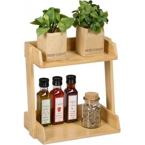 Tianyi-&Egrave;tag&egrave;re &Agrave; &Eacute;pices, 2 &Eacute;tages, En Bambou, Hxlxp : 27 X 27,5 X 16 Cm, Support &Agrave; Condiments, Pour Cuisine, Nature - Neuf