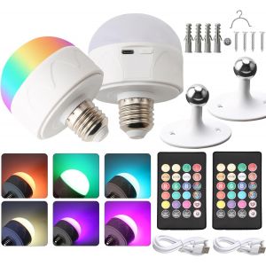 Lot De 2 Ampoules Rechargeables Avec Télécommande, Ampoules Led E27 Non Câblées À Intensité Variable 4 W, Pour Camping, Extérieur, Urgence, Avec Crochet, Blanc Chaud + Froid + Rvb[Amp748626] - Neuf