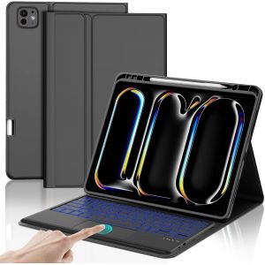 Coque Clavier Ipad Pro 13 Pouces 2024 Avec Trackpad, Rétroéclairage Diy 7 Couleurs, Étui Clavier Touchpad Détachable Sans Fil Azerty Avec Porte-Style Pour Ipad Pro 13 2024, Noir - Neuf