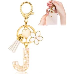 Kal-Porte-Clés Pour Fille Lettre, Porte-Clés Pour Femme Avec Lettre Initiale, Alphabet Pendentif Initiale En Résine, Keyring Avec Pendentif Amour Et Pampille, Cadeau Pour Femme Beige - Neuf