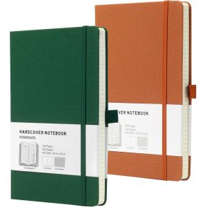 Chenquansarl-Cahier A5, Bullet Journal Pointill&eacute;, Carnet De Notes A5, 200 Pages, 100 G/M&sup2;,Vert Marron, 2 Pi&egrave;ce,Bloc Note,Bullet Dotted Journal, Carnet De Notes, Avec Porte-Stylo, Marque-Pages - Neuf