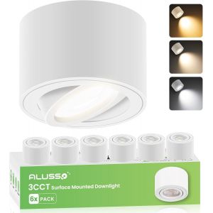 Lot De 6 Spots De Plafond Blanc,Led Module Rempla&ccedil;able 6W 230V 540Lm Dimmable,3000K/4000K/6500K Aluminium Plafonnier Salle De Bain,&Oslash;80X50Mm Spot Led En Saillie Orientables &Agrave; 60&deg; Et 120&deg; - Neuf