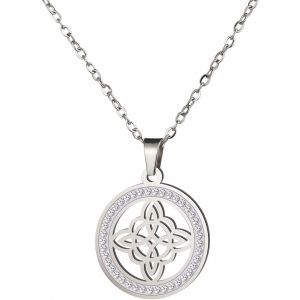 Tianyi-Collier De Noeud De Sorci&egrave;re Pour Femmes Acier Inoxydable Clair Couleur Or Zircon Pendentif Rond Cha&icirc;nes Celtique Quaternaire Wicca Anneau De Noeud Sorcellerie Amulette Bijoux - Neuf