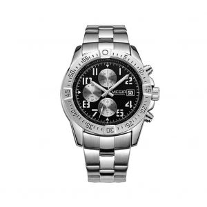 Megir Mode Hommes M&eacute;tal Multifonction &Eacute;tanche Montre Bracelet R&eacute;glable Accessoire (Blanc + Noir) - Neuf