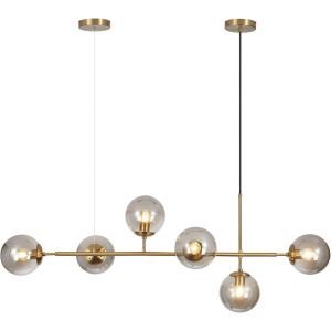 Subzonal-Lighting Lustre Dor&eacute; Moderne Lin&eacute;aire &Agrave; 6 Lumi&egrave;res Pour &Icirc;lot De Cuisine, Hauteur R&eacute;glable En Forme De Globe En Verre Gris Fum&eacute; - Neuf