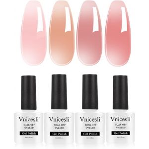 Kit De 4 Couleurs Vernis Gel Semi Permanent Naturel Nude Gelée Vernis À Ongles Gel Uv Led Transparent Nude Nail Polish Soak Off Française Manucure 10ml - Neuf